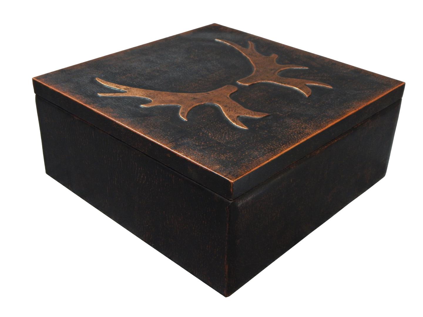 leather box with an antler moose horns design on high relief on the top